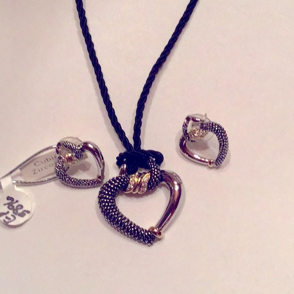 New Heart Necklace & Earring Set, Genuine CZ’s